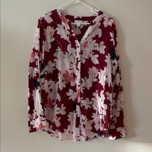 Liz Claiborne Burgundy and Pink Floral Top